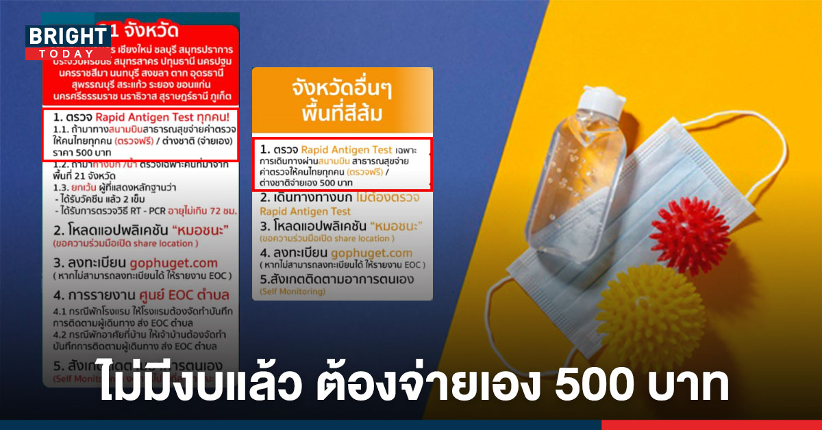 ผู้ว่าฯ ภูเก็ต เผย ไม่มีงบแล้ว ใครเดินทางเข้าภูเก็ต ต้องจ่าย ค่าตรวจโควิด 500 บาท เริ่ม 15 พ.ค