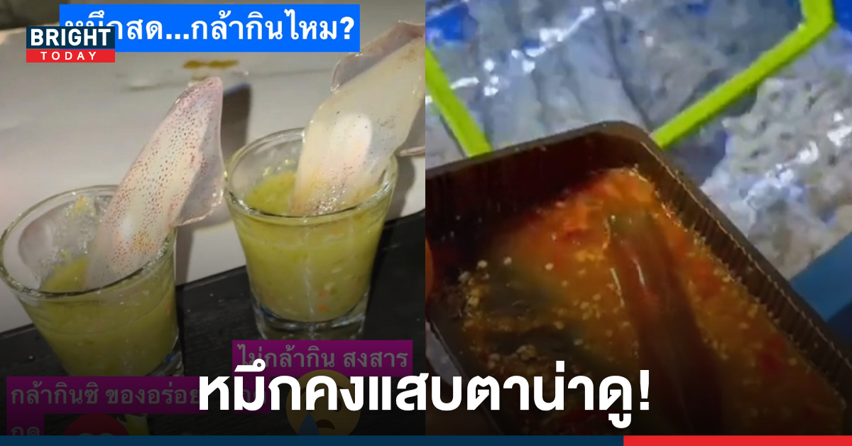 สงสารหรืออร่อย! ชาวเน็ตถกสนั่น กินหมึกสด จุ่มน้ำจิ้มซีฟู๊ดเป็นๆ กับตายแล้วแบบไหนดีกว่า