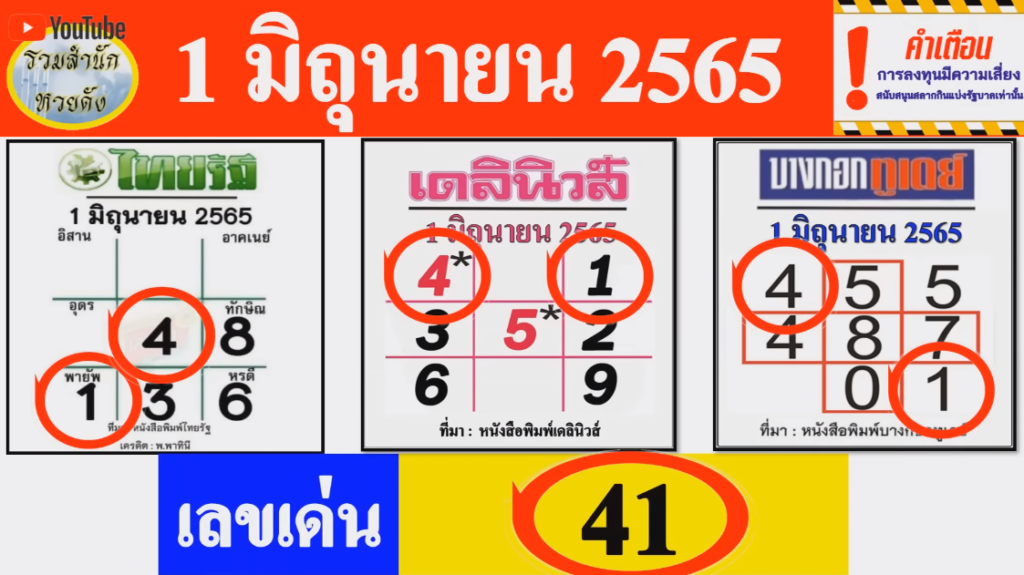 ปล่อยครบ3สำนักดัง หวยรัฐบาลไทย ไทยรัฐ - เดลินิวส์ - บางกอกทูเดย์ งวด1/6/65  ชนแรงทุกใบ 1-4