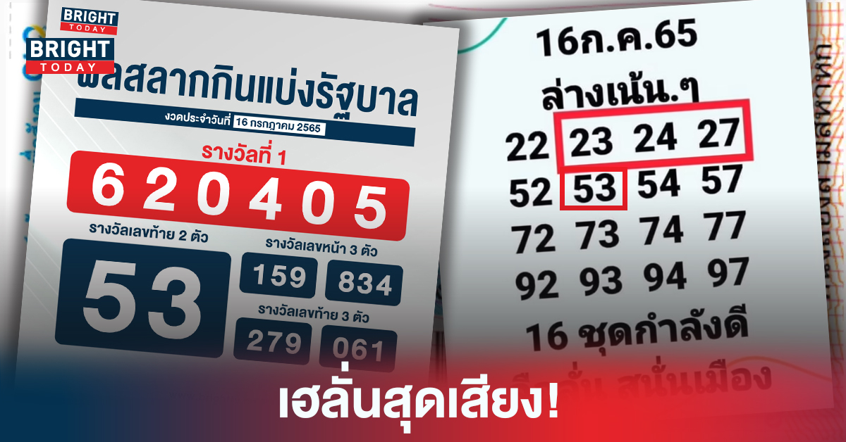 เฮลั่นสุดเสียง! เข้าตรงๆ53 หวยรัฐบาล ลือลั่นสนั่นเมือง 16 7 65 เลขชุด16ตัว