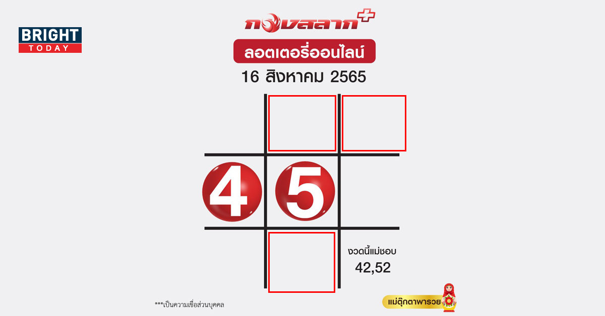 หวยรัฐบาล ตารางแม่ตุ๊กตาพารวย งวด 16 8 65 ดันเลขชอบ 4-5 มาแน่นอน