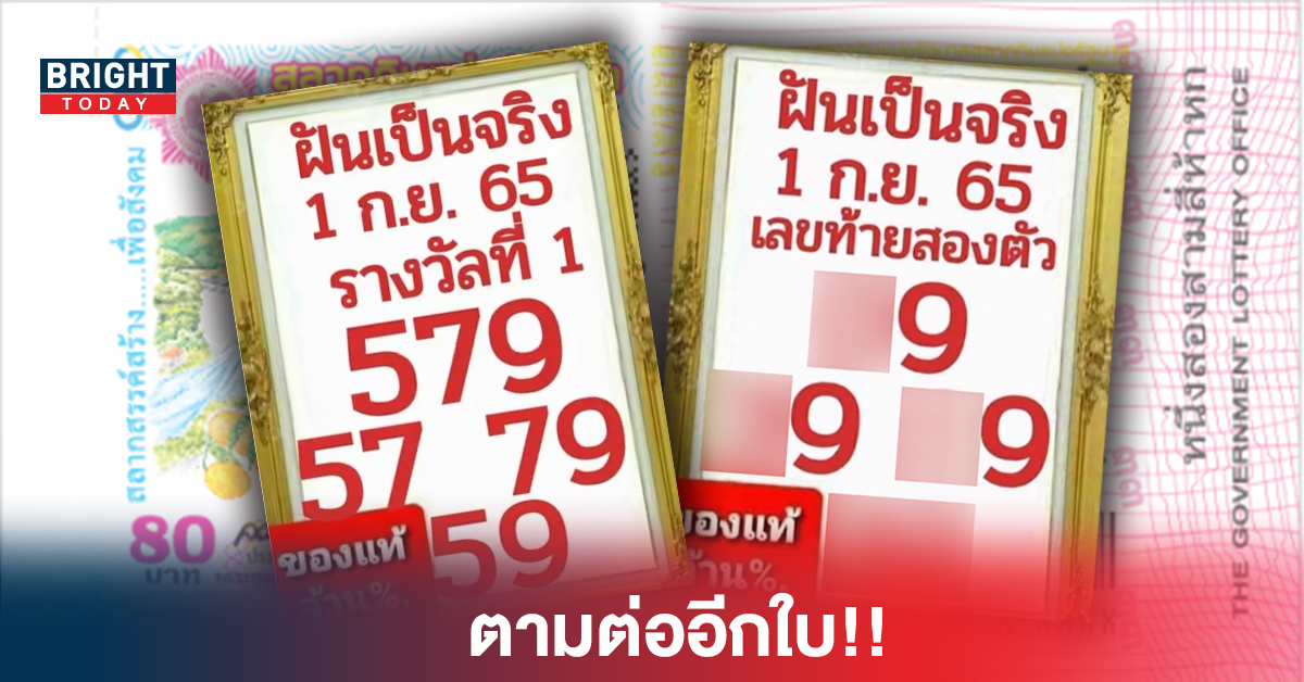 ตามต่ออีกใบ! สองตัวตรง หวยรัฐบาล ฝันเป็นจริง 1 9 65 เน้น3-9