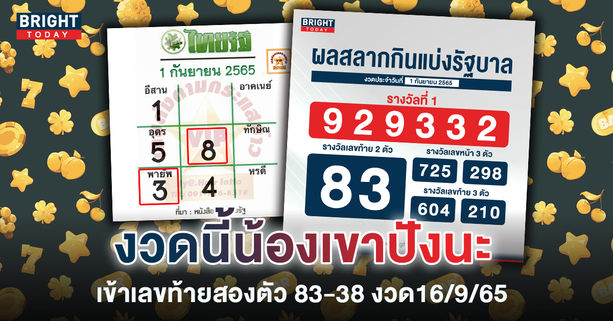 เราเห็นนะ! เลขเด็ดสำนักดัง “ไทยรัฐ” เข้าตรง83-38 งวด 1/9/65