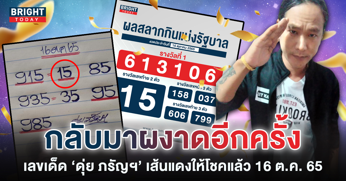 หวยดุ่ย ภรัญฯ 16 10 65 เลขเด็ดอาจารย์ดังเข้าทุกงวด เจาะเน้นๆ 2 ตัวตรง