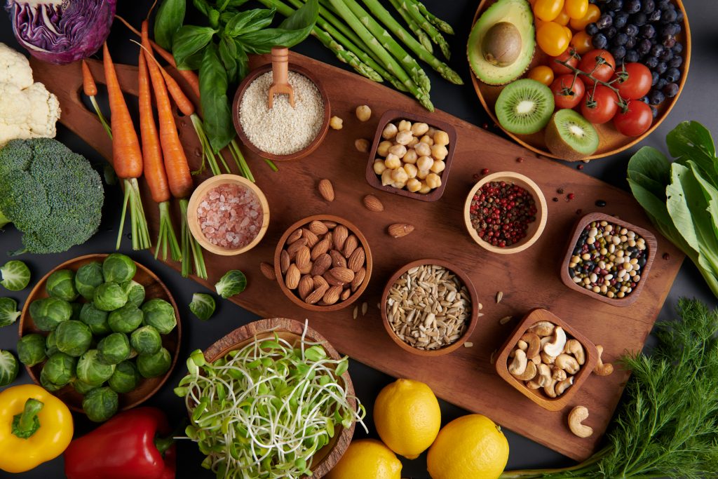 different-vegetables-seeds-fruits-table-healthy-diet-flat-lay-top-view