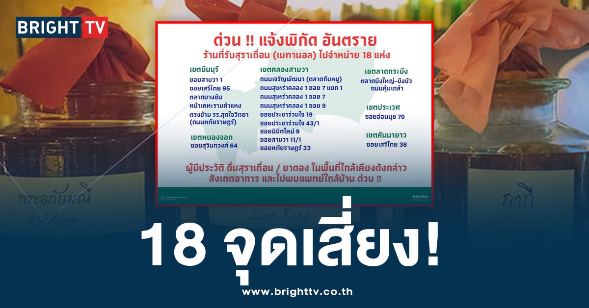 พิกัดอันตราย! จุดขายสุราเถื่อน 18 แห่ง หลังพบคลัสเตอร์พิษเหล้า ดับ 1